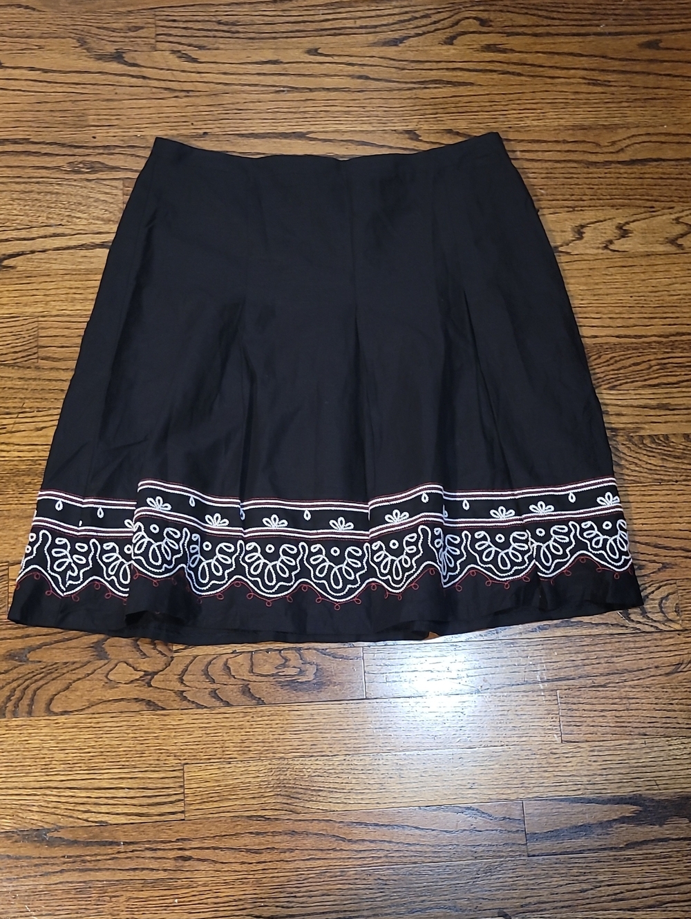 Lane Bryant Black A-Line Skirt with White & Red Embroidery